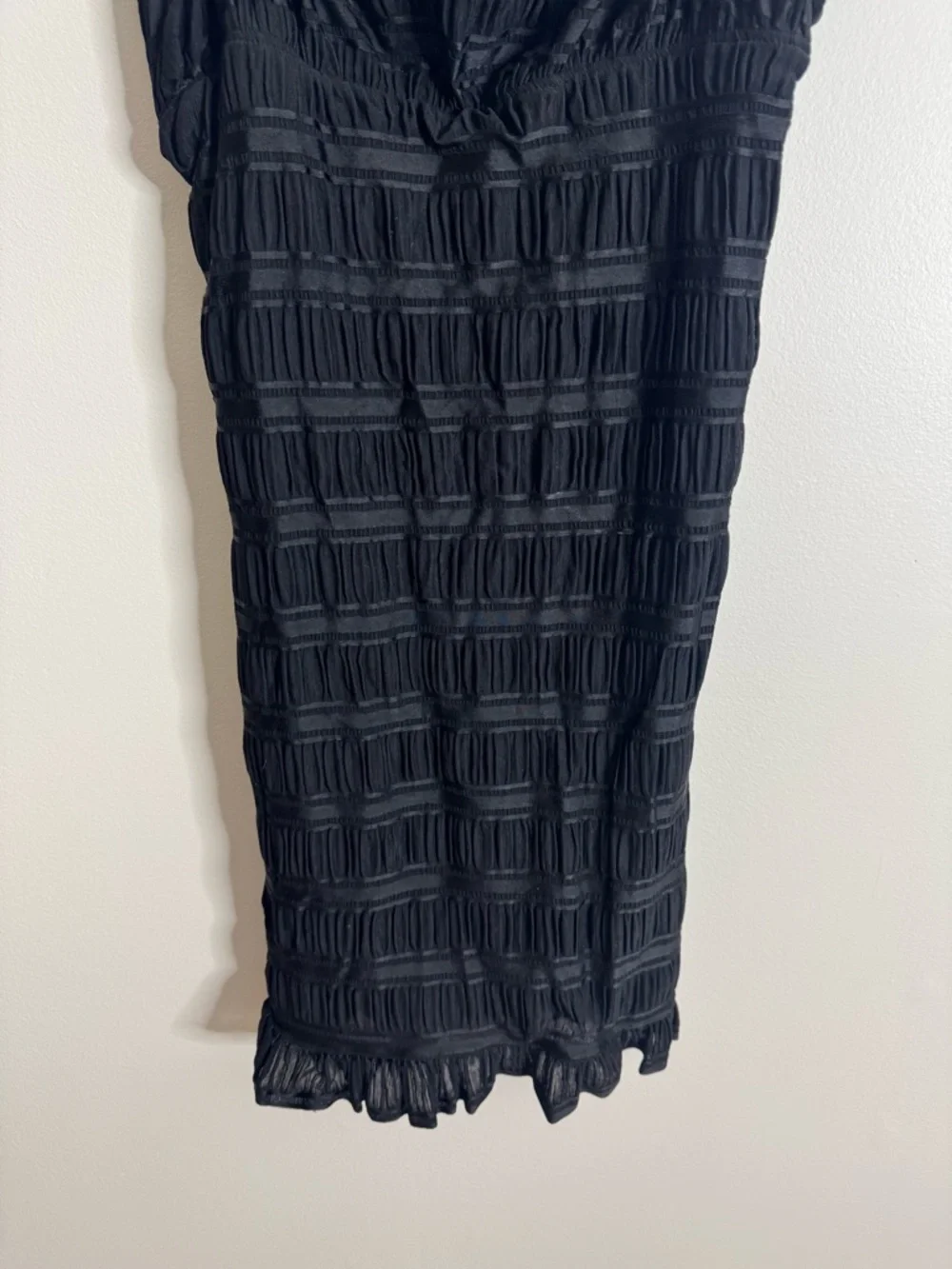 Free People Bittersweet Black Smocked Ruffle Sleeveless Cami Ruched Mini Dress L
